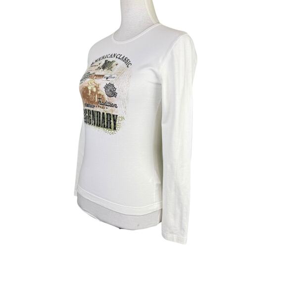 Harley Davidson White Long Sleeve Bedazzled Cotton Blend Logo Edgy Baby Tee - Picture 3 of 11